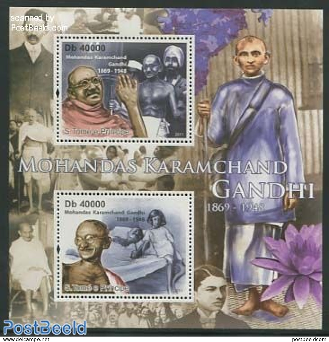 Sao Tome/Principe 2011 M. Gandhi 2v M/s, Mint NH, History - Gandhi - Politicians - Mahatma Gandhi