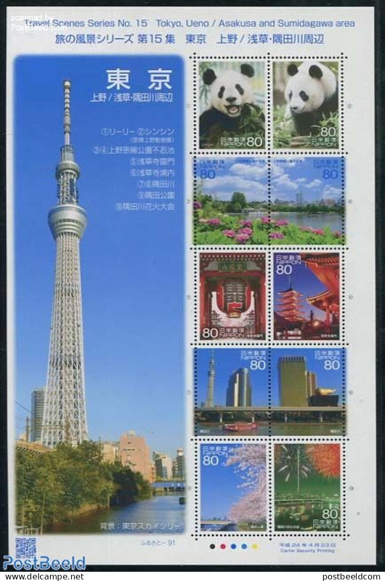 Japan 2012 Travel Scenes No. 15 10v M/s, Mint NH, Nature - Transport - Bears - Ships And Boats - Art - Fireworks - Unused Stamps