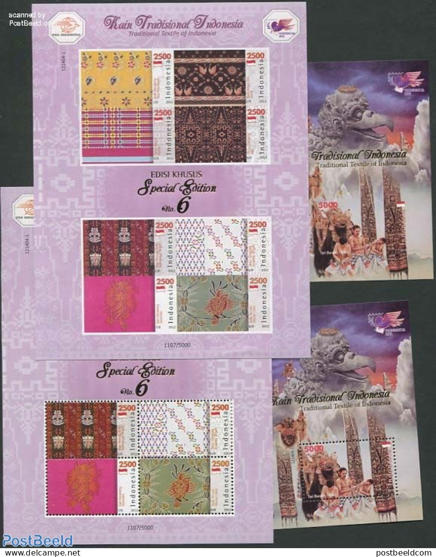 Indonesia 2012 Traditional Textile Special Pack With 4 S/s (2 Imperforated), Mint NH, Various - Textiles - Textil