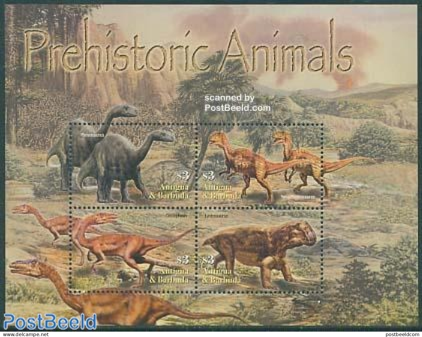 Antigua & Barbuda 2005 Prehistoric Animals 4v M/s, Mint NH, Nature - Prehistoric Animals - Prehistóricos