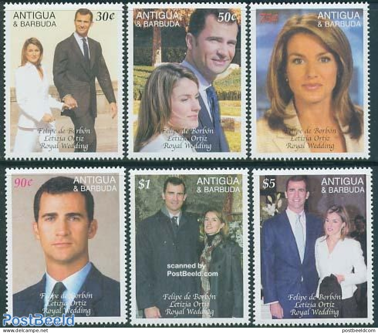 Antigua & Barbuda 2004 Prince Of Asturias Wedding 6v, Mint NH, History - Kings & Queens (Royalty) - Royalties, Royals