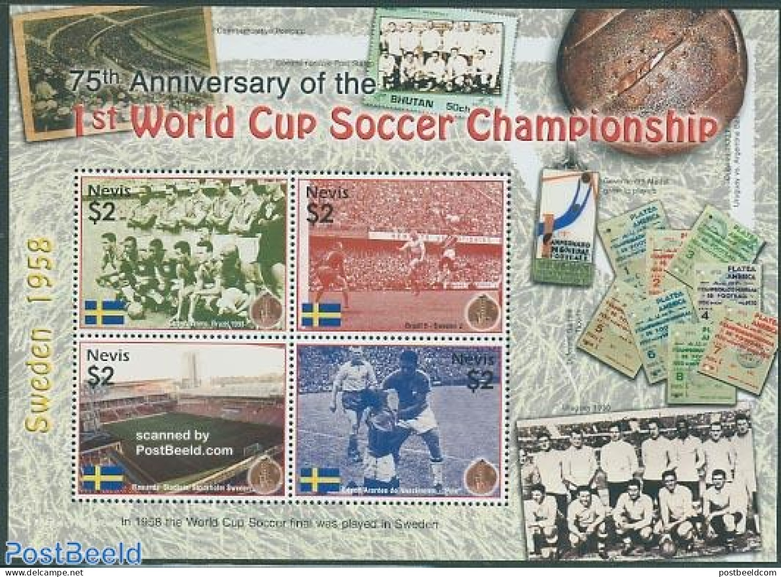 Nevis 2005 75 Years Soccer Cup Championship 4v M/s, Sweden, Mint NH, Sport - Football - St.Kitts Und Nevis ( 1983-...)