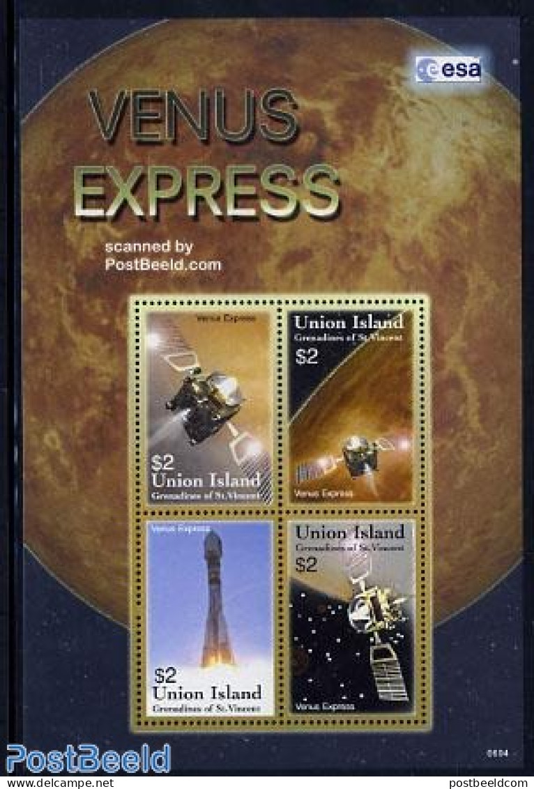 Saint Vincent & The Grenadines 2006 Union Island, Venus Express 4v M/s, Mint NH, Transport - Space Exploration - St.Vincent & Grenadines