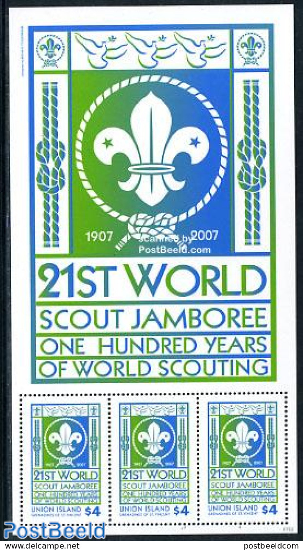 Saint Vincent & The Grenadines 2007 Union Island, 100 Years Scouting M/s (3 Stam, Mint NH, Sport - Scouting - St.Vincent Und Die Grenadinen