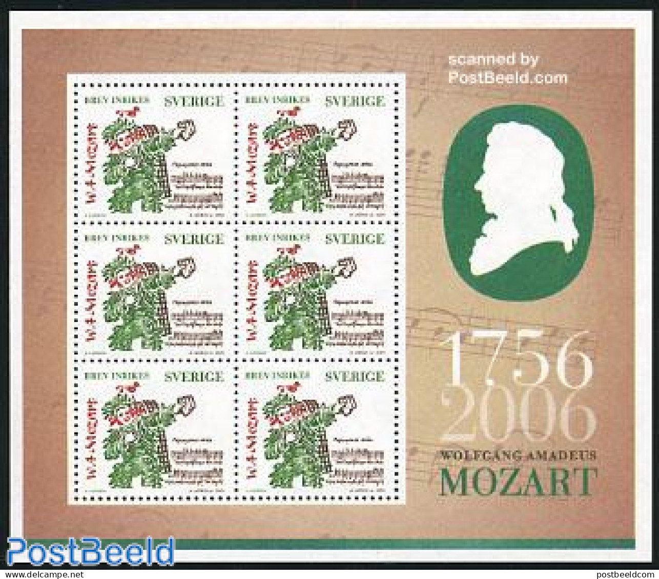 Sweden 2006 Mozart 1v M/s (of 6 Stamps), Mint NH, Performance Art - Amadeus Mozart - Music - Unused Stamps