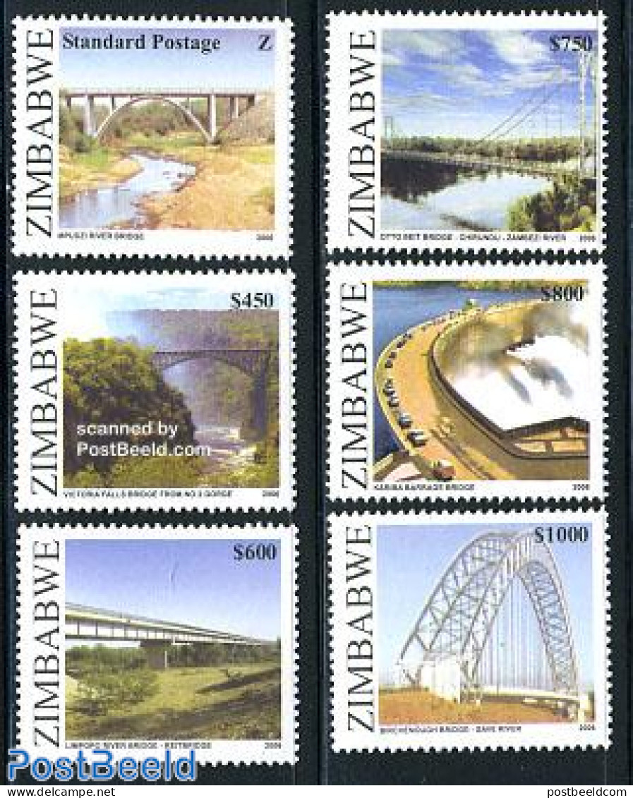 Zimbabwe 2006 Bridges 6v, Mint NH, Nature - Transport - Water, Dams & Falls - Automobiles - Art - Bridges And Tunnels - Cars