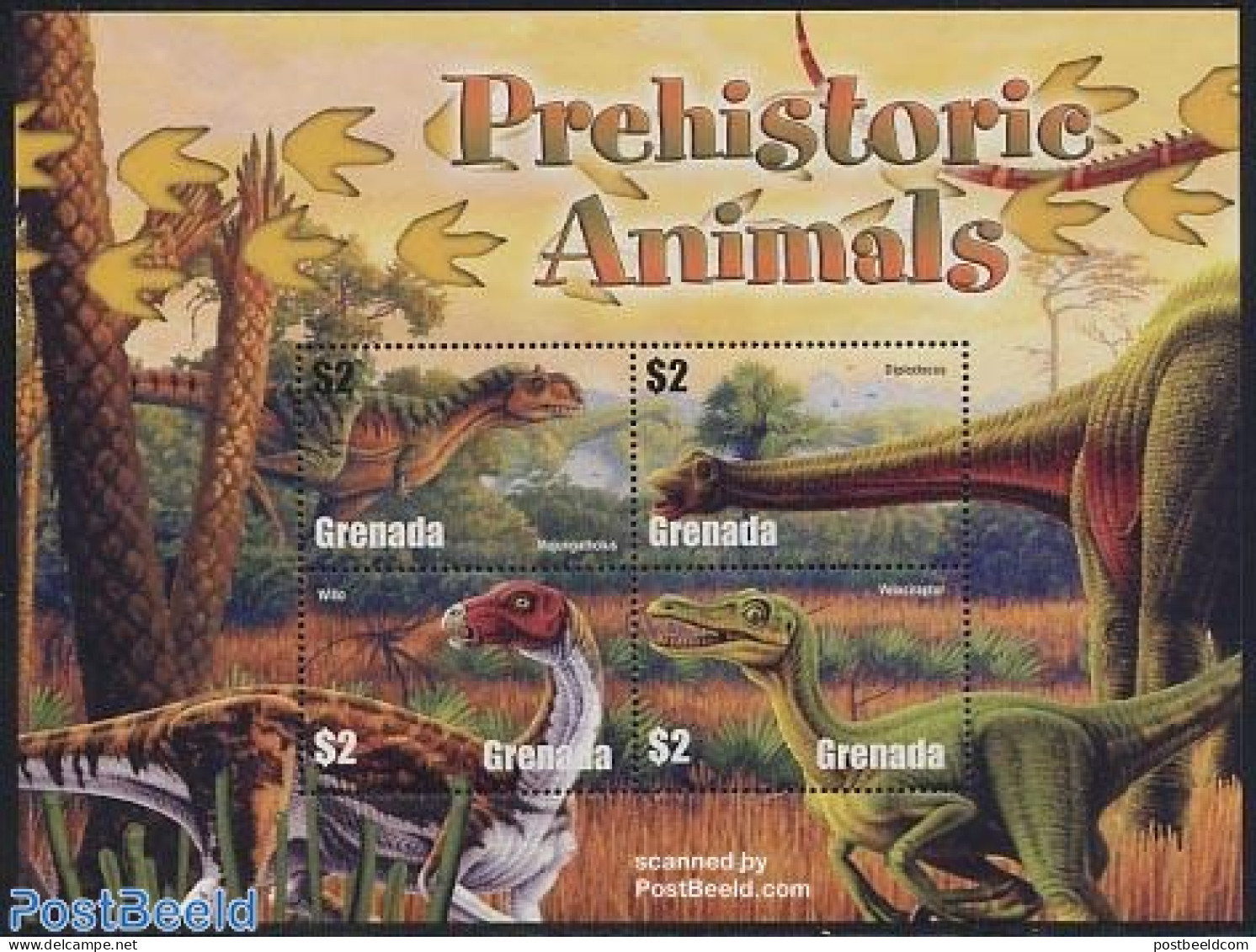 Grenada 2005 Preh. Animals 4v M/s, Majungatholus, Mint NH, Nature - Prehistoric Animals - Préhistoriques