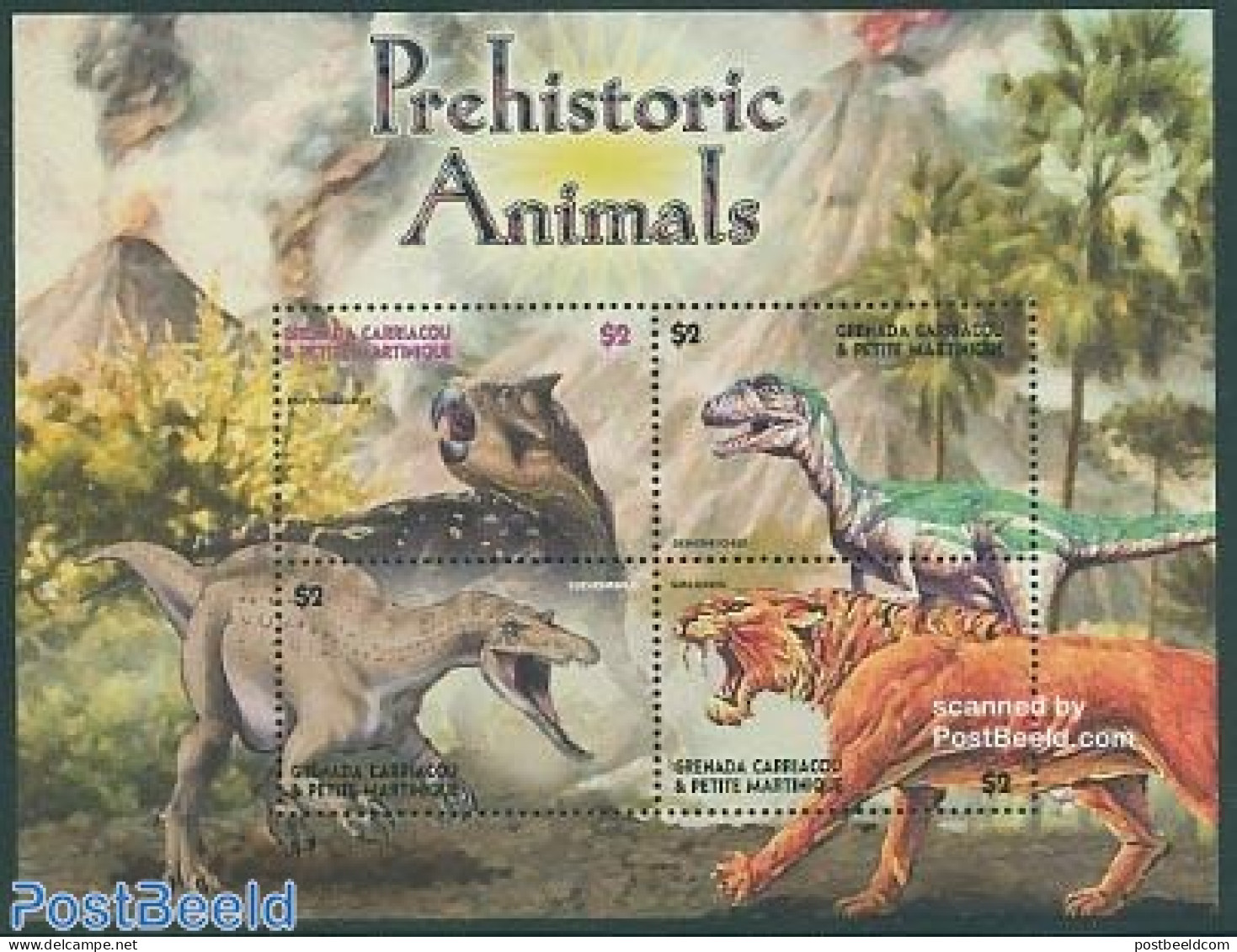 Grenada Grenadines 2005 Preh. Animals 4v M/s, Psitticosaurus, Mint NH, Nature - Prehistoric Animals - Préhistoriques