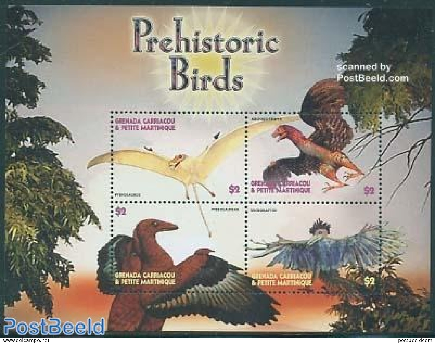 Grenada Grenadines 2005 Prehistoric Birds 4v M/s, Mint NH, Nature - Prehistoric Animals - Vor- U. Frühgeschichte