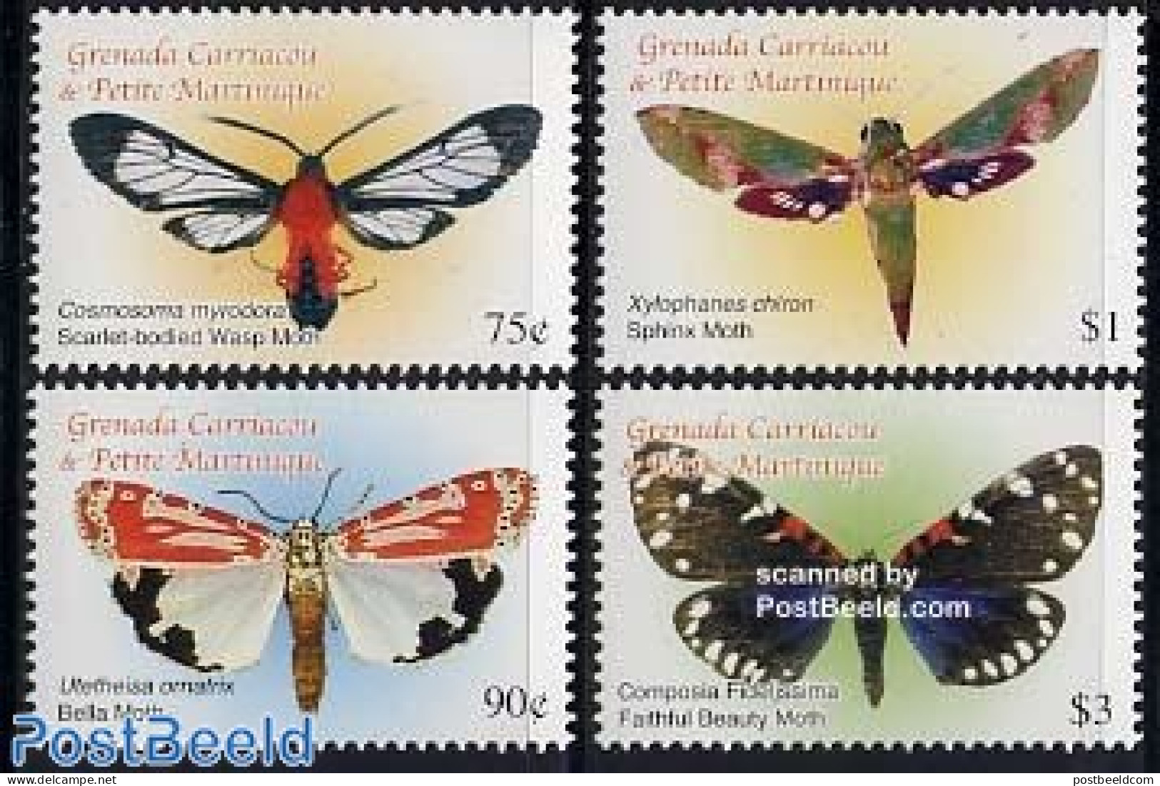 Grenada Grenadines 2005 Moth 4v, Cosmosoma Myrodora, Mint NH, Nature - Butterflies - Grenade (1974-...)