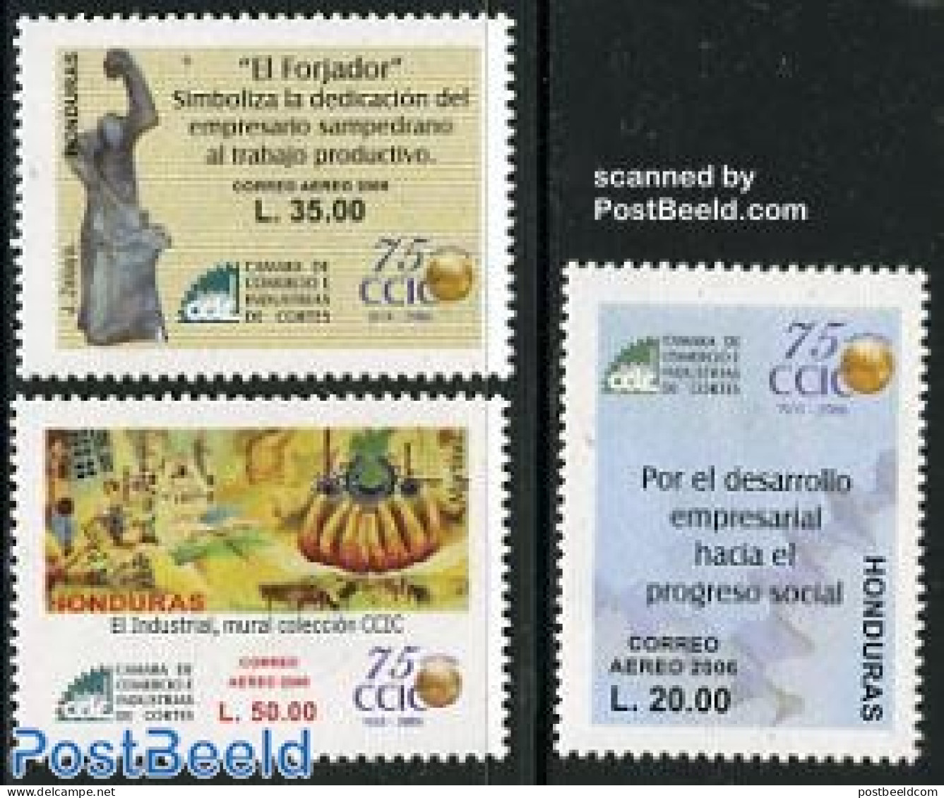 Honduras 2006 Chamber Of Commerce 3v, Mint NH, Nature - Various - Cattle - Export & Trade - Art - Sculpture - Fábricas Y Industrias