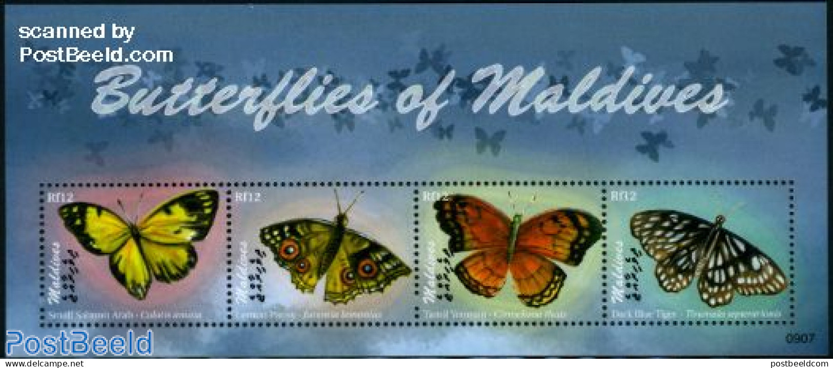 Maldives 2009 Butterflies 4v M/s, Mint NH, Nature - Butterflies - Maldives (1965-...)