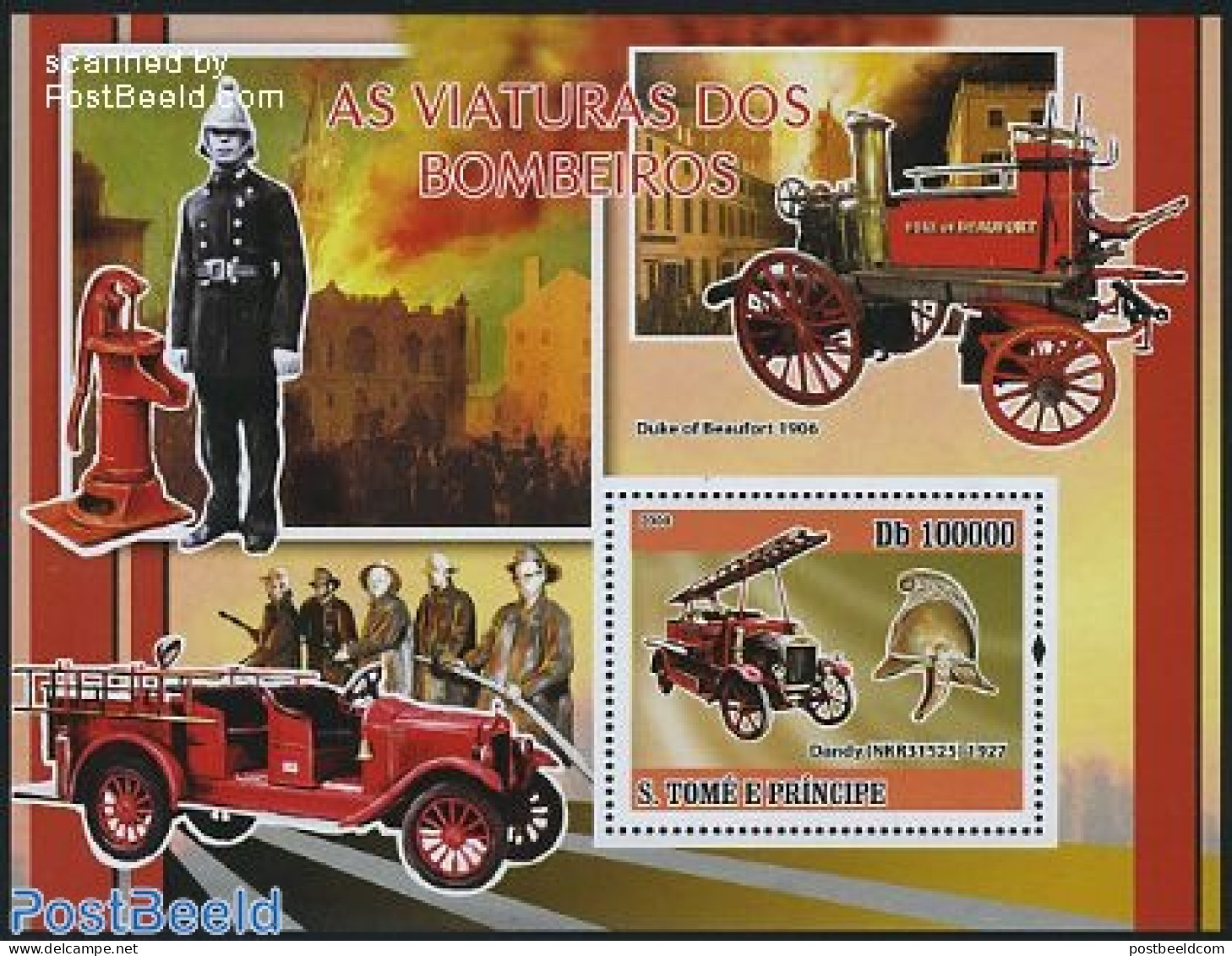 Sao Tome/Principe 2008 Fire Engines S/s, Mint NH, Transport - Fire Fighters & Prevention - Sapeurs-Pompiers