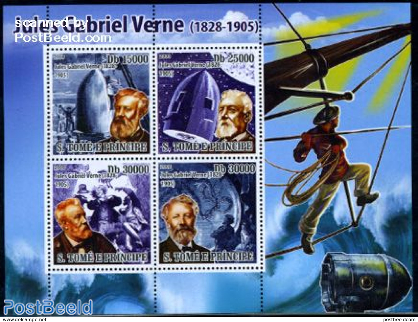 Sao Tome/Principe 2008 Jules Verne 4v M/s, Mint NH, Transport - Space Exploration - Art - Jules Verne - Science Fiction - Unclassified