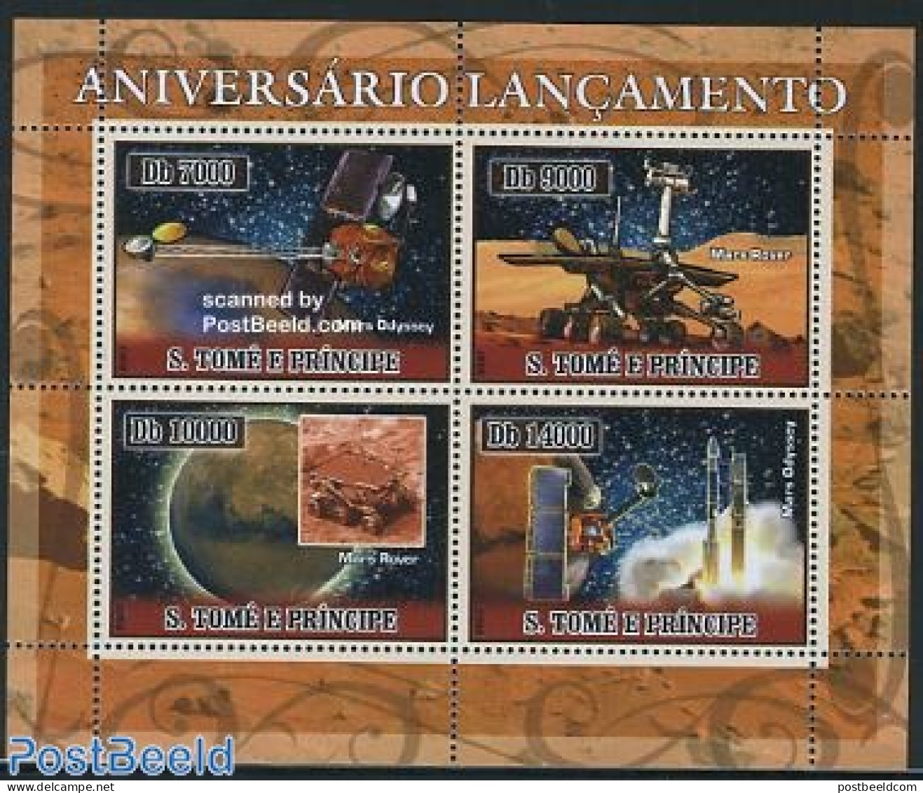 Sao Tome/Principe 2007 Space, Mars Exploration 4v M/s, Mint NH, Transport - Space Exploration - São Tomé Und Príncipe