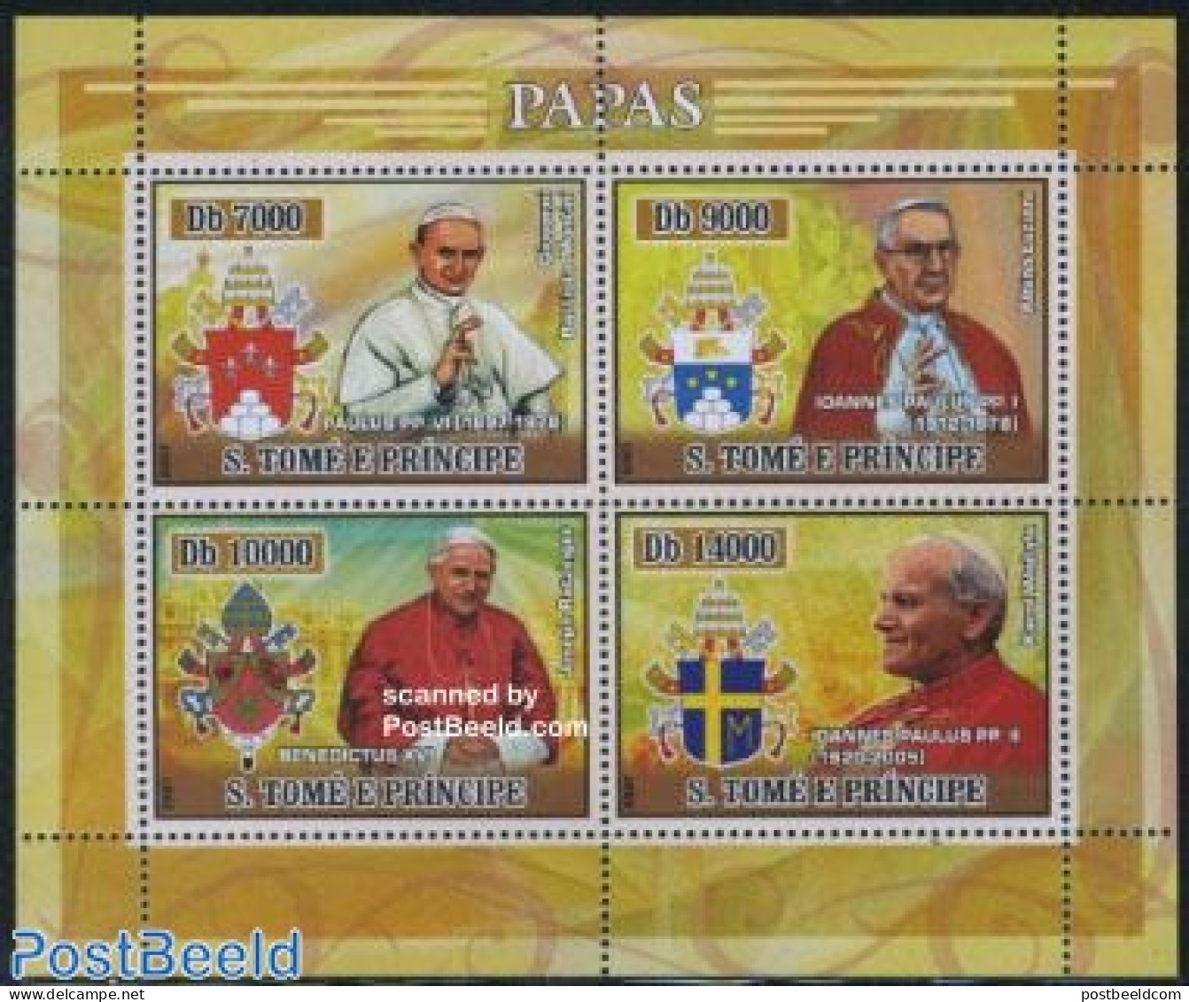 Sao Tome/Principe 2007 Popes 4v M/s, Mint NH, Religion - Pope - Religion - Päpste