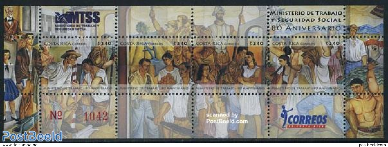 Costa Rica 2008 80 Years Ministry Of Labour 4v M/s, Mint NH, Art - Paintings - Costa Rica