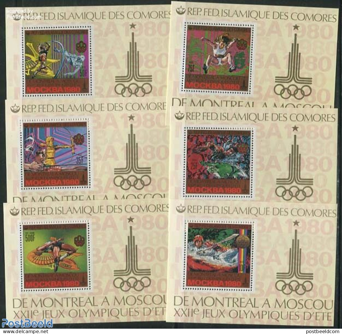 Comoros 1979 Olympic Games 6 S/s, Mint NH, Sport - Athletics - Kayaks & Rowing - Olympic Games - Swimming - Leichtathletik