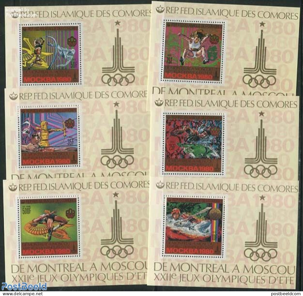 Comoros 1979 Olympic Games 6 S/s, Mint NH, Sport - Athletics - Kayaks & Rowing - Olympic Games - Swimming - Atletiek