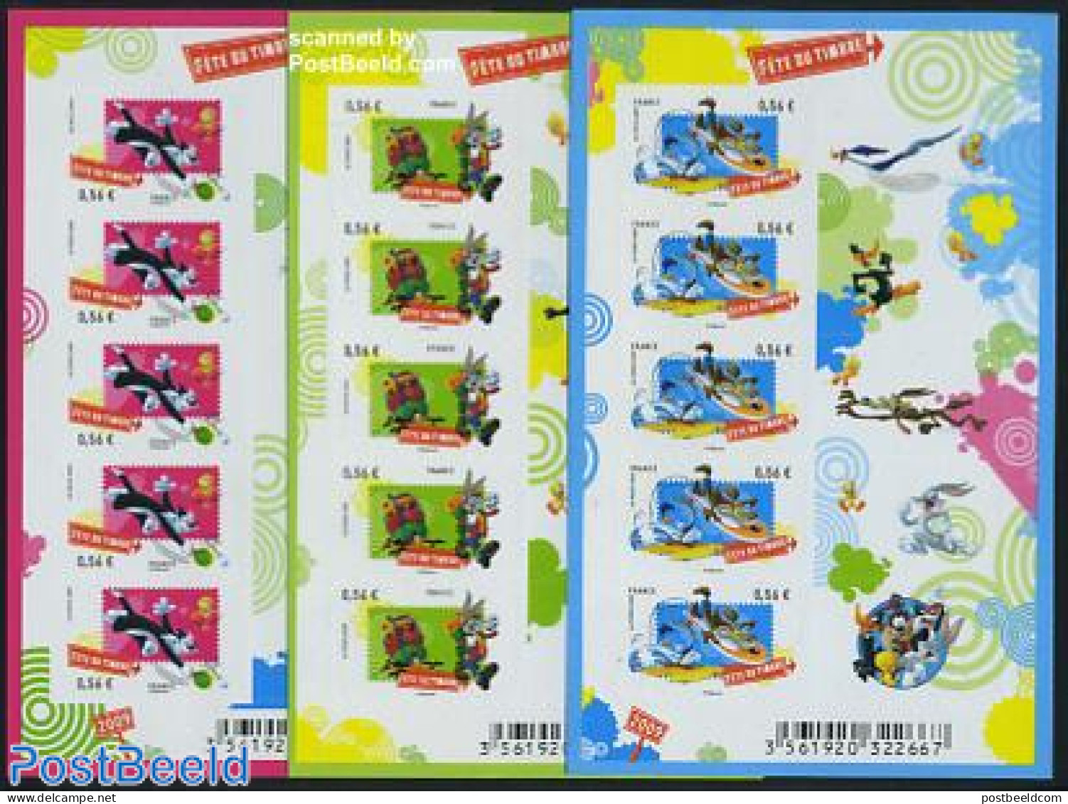 France 2009 Looney Tunes S-a, 3 M/s, Mint NH, Nature - Cats - Rabbits / Hares - Art - Comics (except Disney) - Nuevos