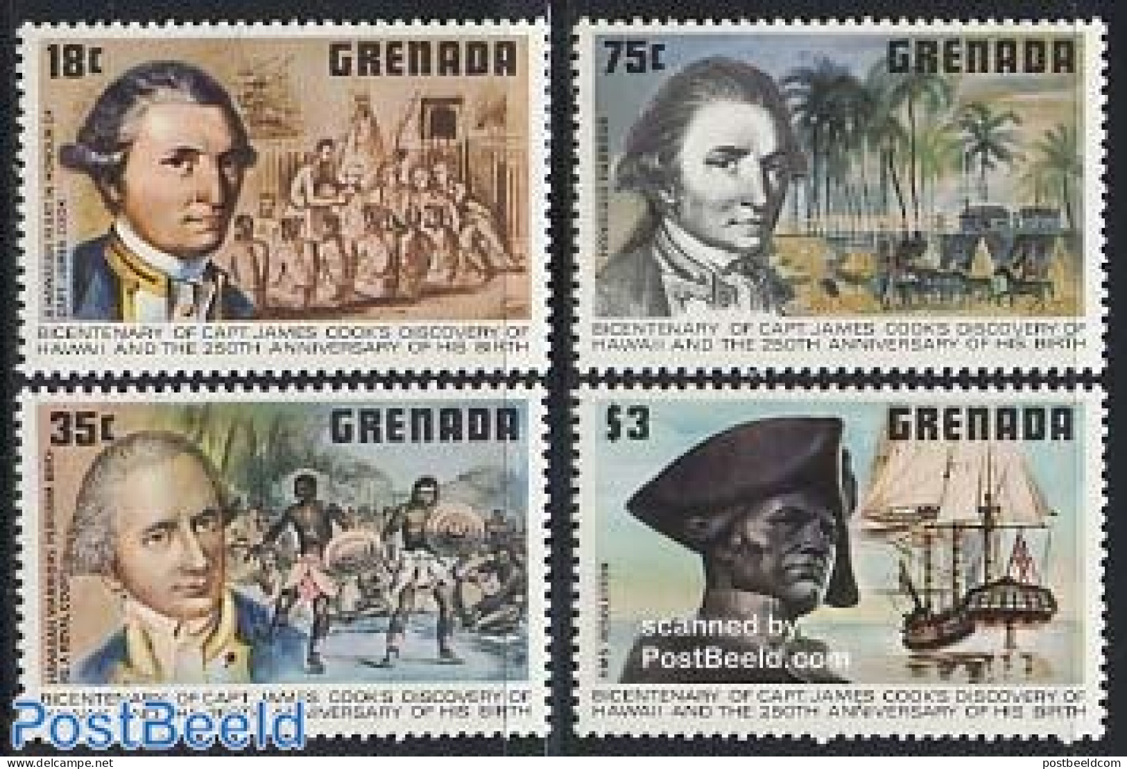 Grenada 1978 James Cook 4v, Mint NH, History - Transport - Explorers - Ships And Boats - Erforscher