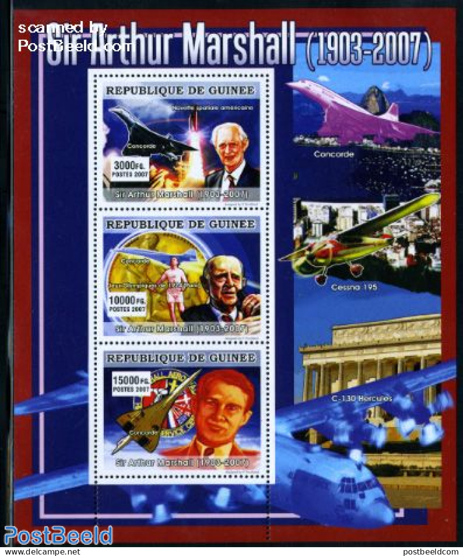 Guinea, Republic 2007 Sir Arthur Marshall 3v M/s, Mint NH, Transport - Concorde - Aircraft & Aviation - Concorde