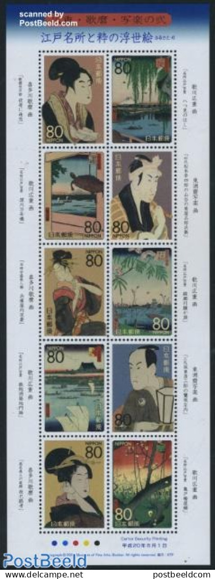 Japan 2008 Ukiyoe From Edo Period 10v M/s, Mint NH, Nature - Transport - Trees & Forests - Turtles - Ships And Boats - Nuovi