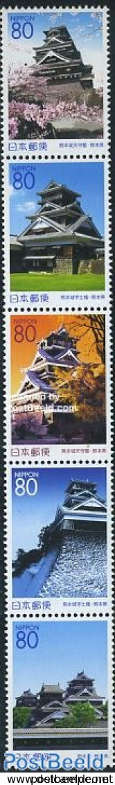 Japan 2007 Kumanoto Castle 5v [::::], Mint NH, Religion - Churches, Temples, Mosques, Synagogues - Ongebruikt