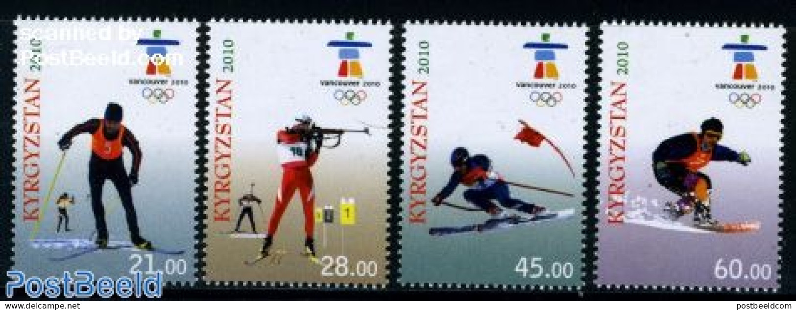 Kyrgyzstan 2010 Vancouver Winter Olympics 4v, Mint NH, Sport - Olympic Winter Games - Shooting Sports - Skiing - Tir (Armes)