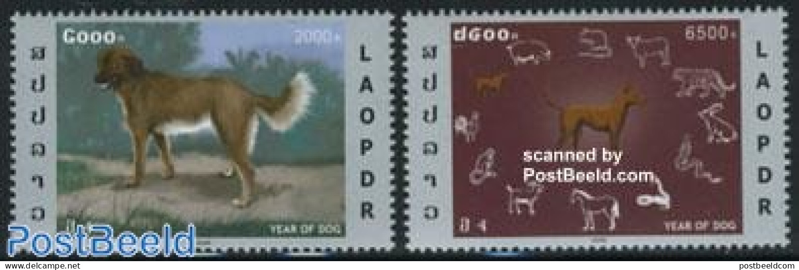 Laos 2006 Year Of The Dog 2v, Mint NH, Nature - Various - Dogs - Horses - Poultry - Rabbits / Hares - Snakes - New Year - Neujahr