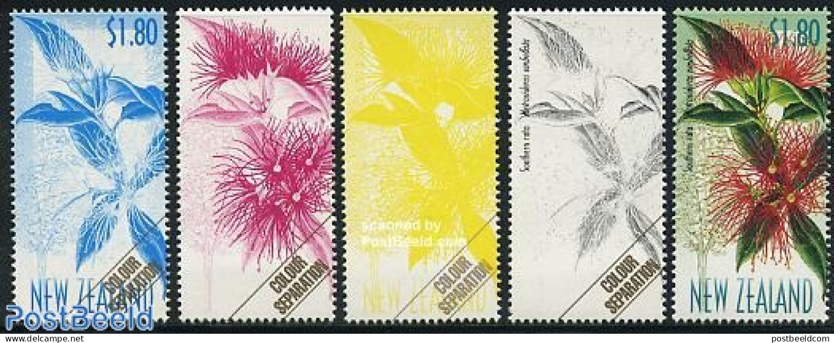 New Zealand 1999 Flowers Colour Separations 4v+final Stamp, Mint NH, Nature - Flowers & Plants - Unused Stamps