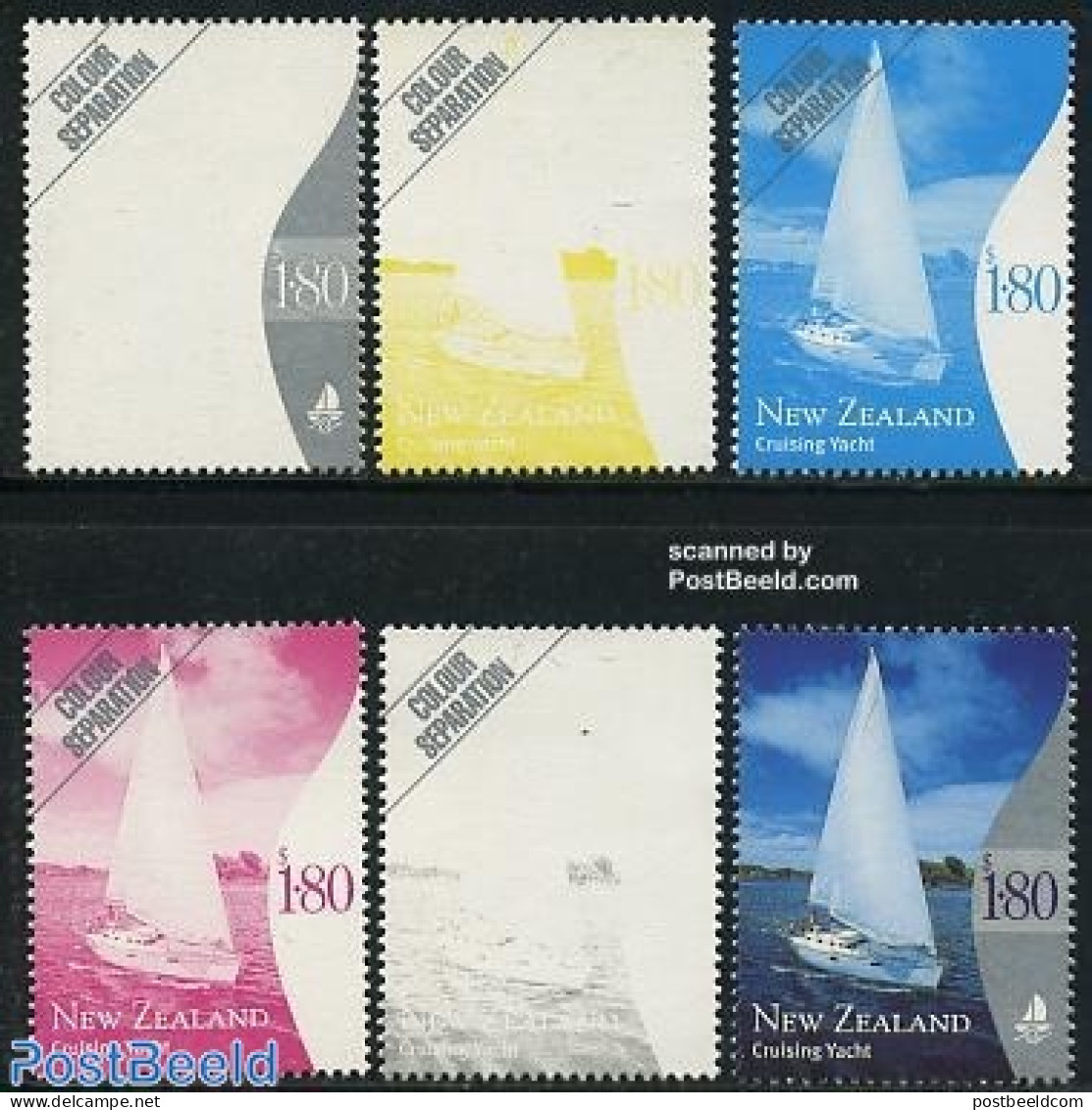 New Zealand 1999 Sailing Colour Separation 5v+final Stamp, Mint NH, Sport - Transport - Sailing - Ships And Boats - Neufs