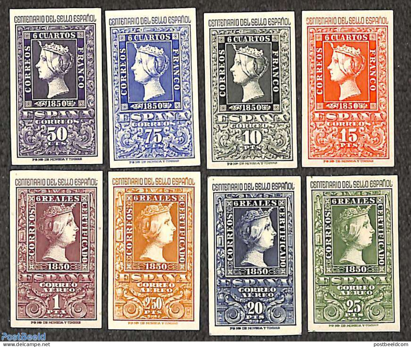 Spain 1950 Stamp Centenary 8v, Unused (hinged), 100 Years Stamps - Stamps On Stamps - Neufs