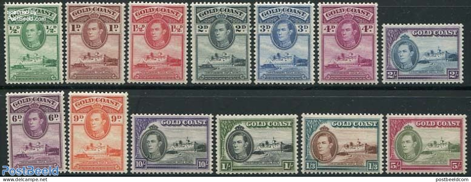 Gold Coast 1938 Definitives 13v, Unused (hinged), Art - Castles & Fortifications - Châteaux