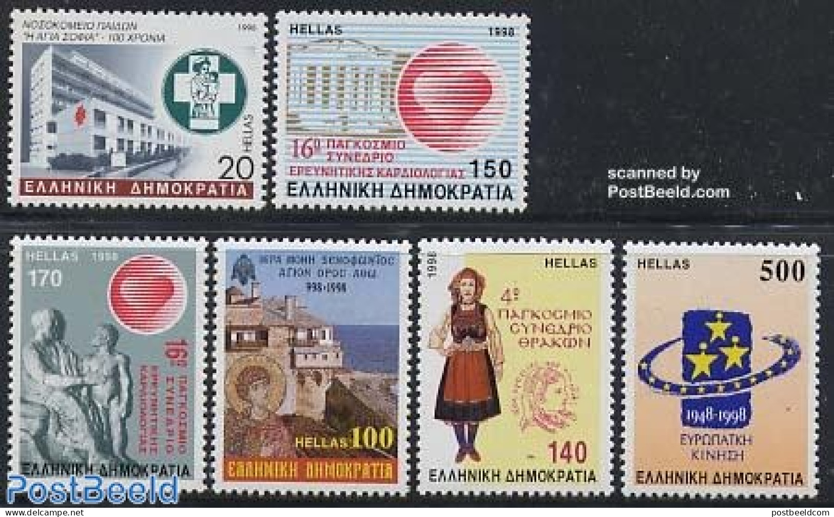 Greece 1998 Mixed Issue 6v, Mint NH, Health - History - Religion - Various - Health - Europa Hang-on Issues - Cloister.. - Nuevos