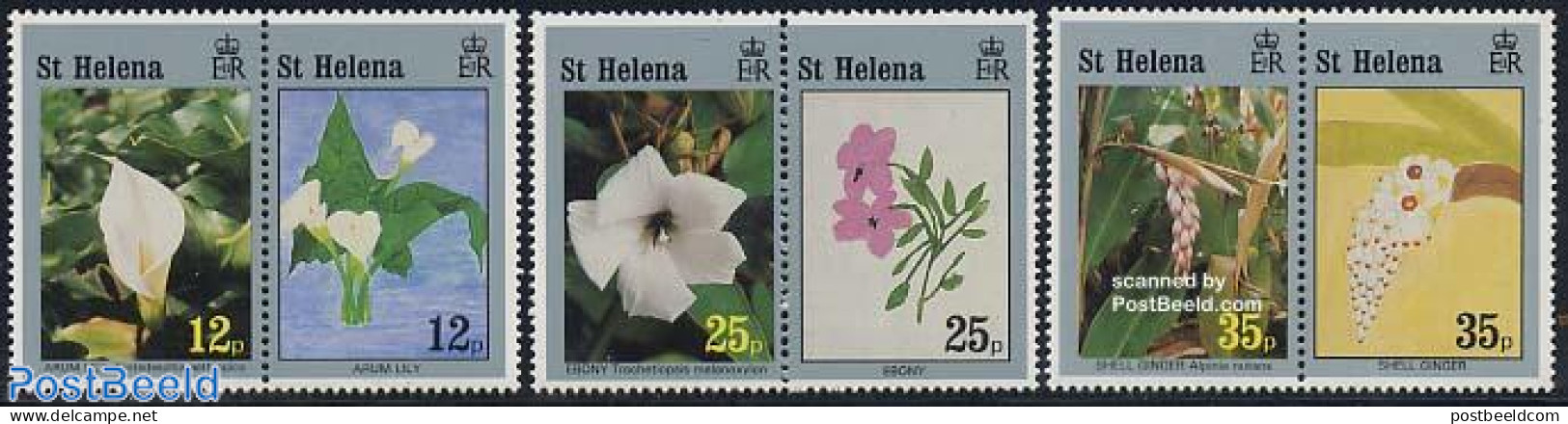 Saint Helena 1994 Flowers & Children Paintings 3x2v, Mint NH, Nature - Flowers & Plants - Art - Children Drawings - Sint-Helena