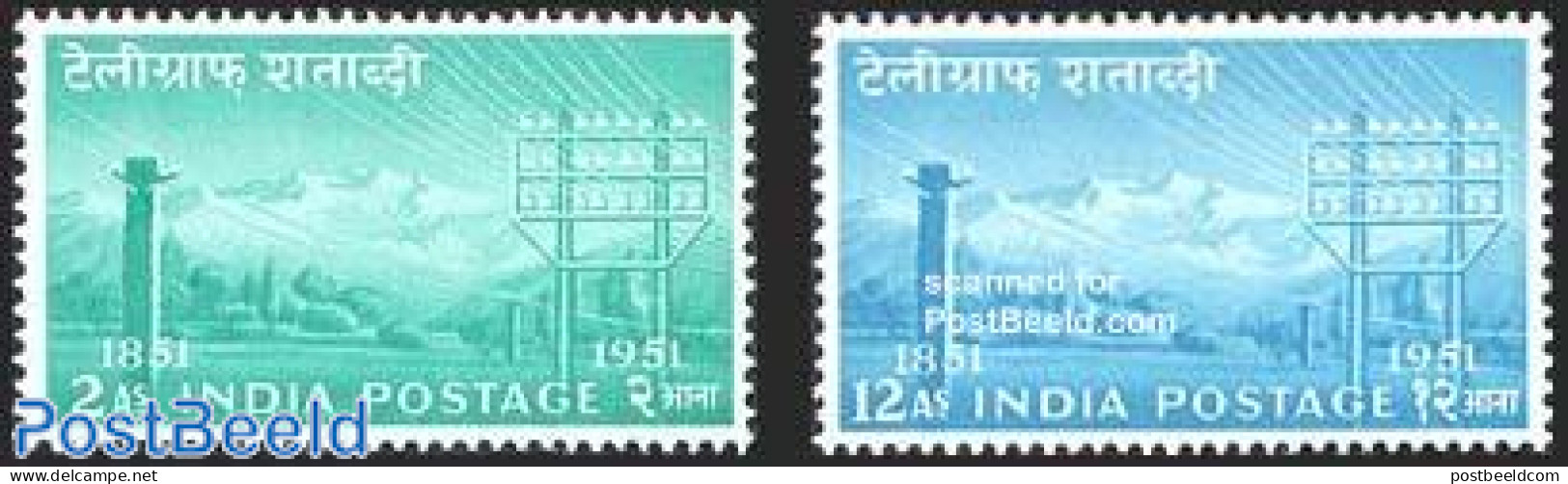 India 1953 Telegraph 2v, Unused (hinged), Science - Telecommunication - Nuovi