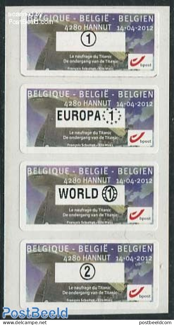 Belgium 2012 Titanic Automat Stamps 4v S-a, Mint NH, Transport - Automat Stamps - Ships And Boats - Neufs