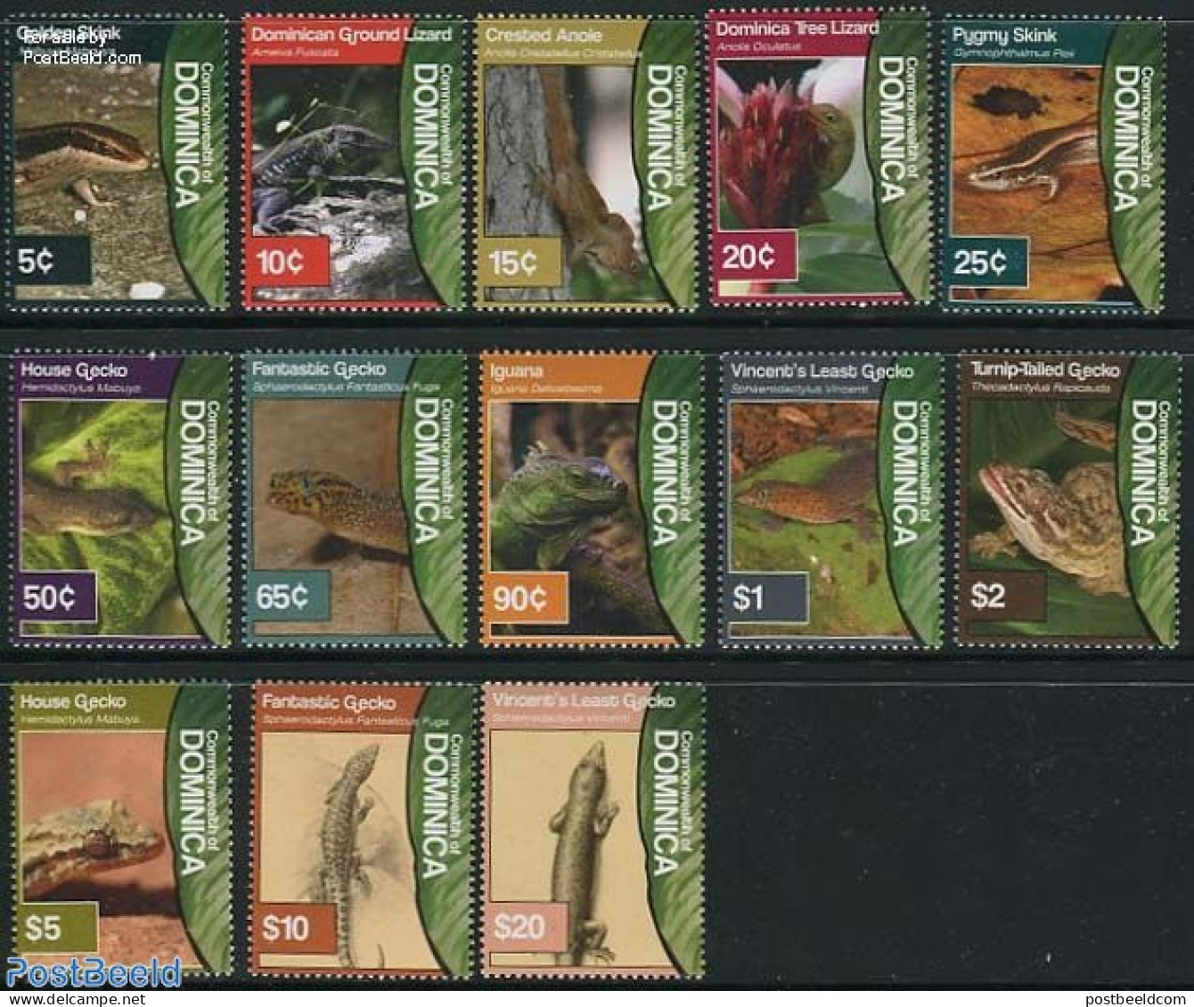 Dominica 2011 Definitives, Skinks, Geckos 13v, Mint NH, Nature - Reptiles - Dominican Republic