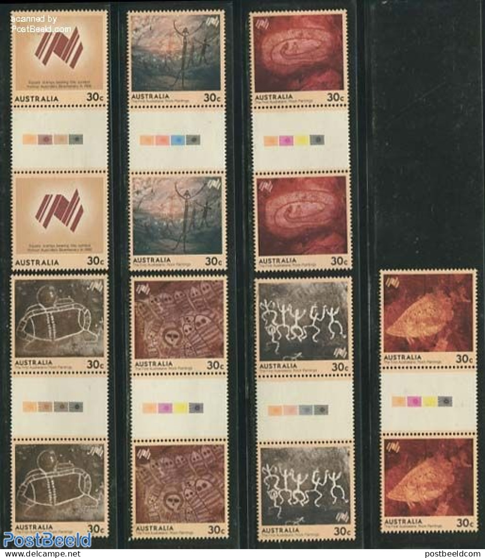 Australia 1984 Primitive Art 8v, Gutter Pairs, Mint NH, Art - Cave Paintings - Unused Stamps