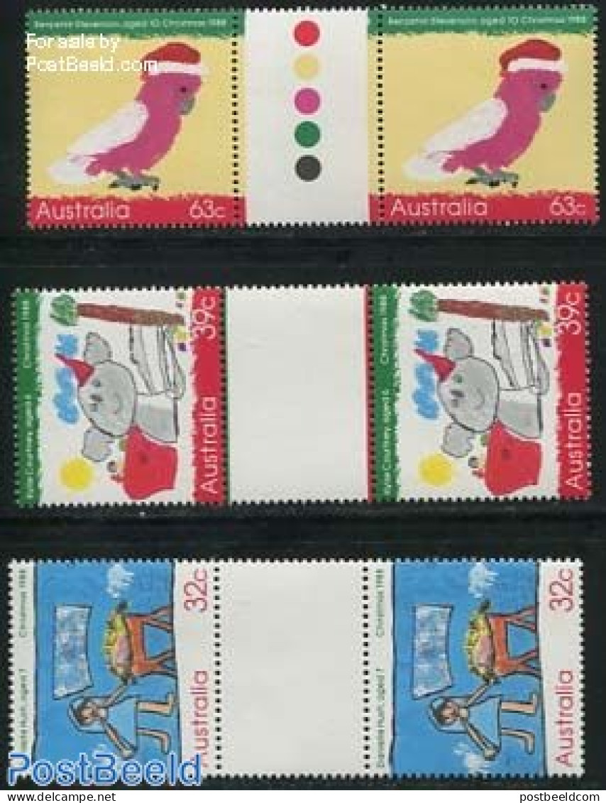 Australia 1988 Christmas 3v, Gutter Pairs, Mint NH - Unused Stamps