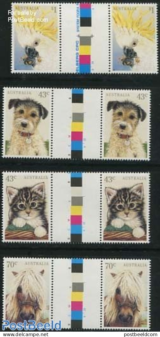 Australia 1991 Domestic Animals 4v, Gutter Pairs, Mint NH, Nature - Animals (others & Mixed) - Birds - Cats - Dogs - H.. - Ungebraucht