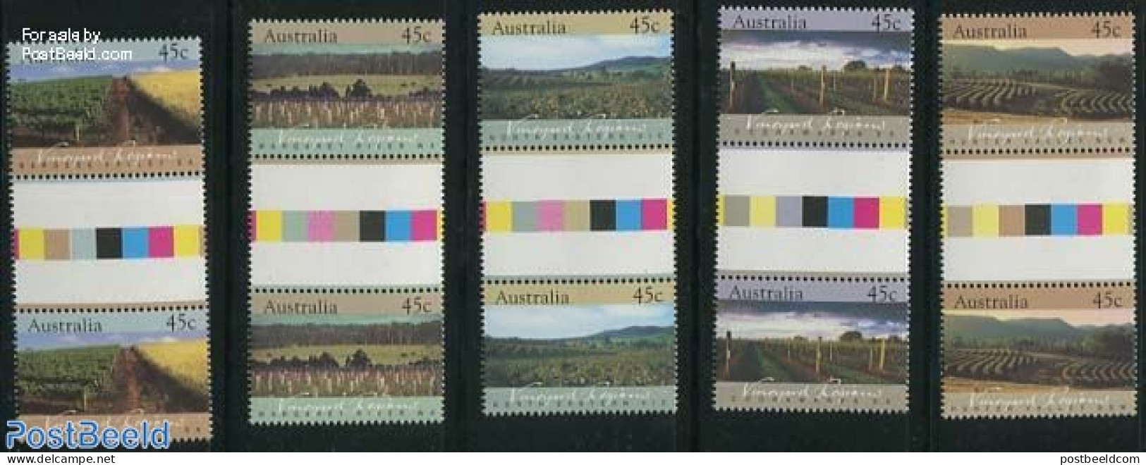 Australia 1992 Vineyards 5v, Gutter Pairs, Mint NH, Nature - Various - Wine & Winery - Agriculture - Unused Stamps
