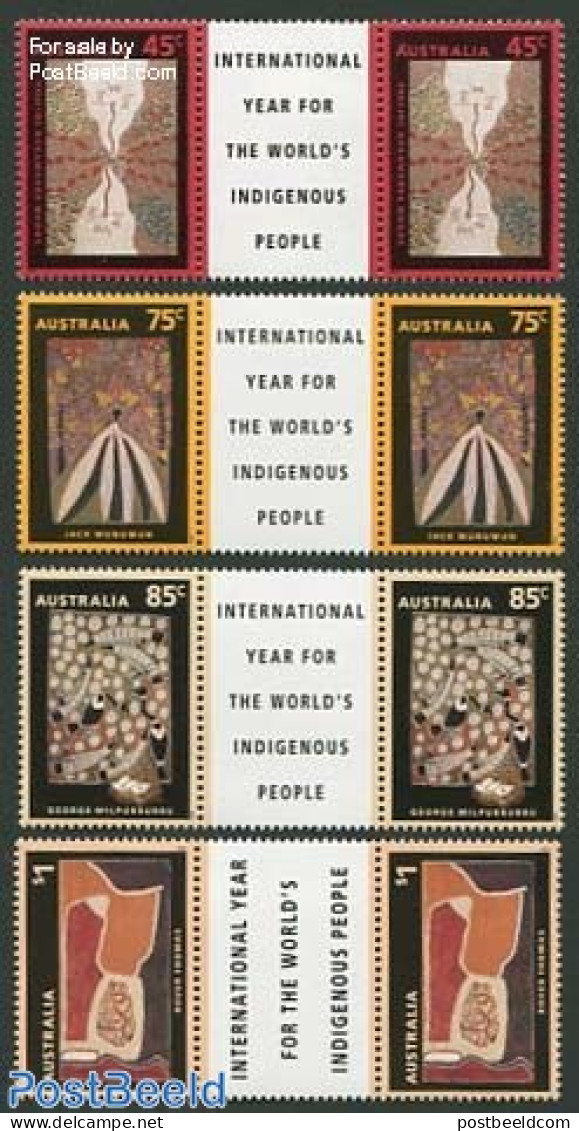 Australia 1993 Aboriginals 4v, Gutter Pairs, Mint NH, Art - Modern Art (1850-present) - Unused Stamps