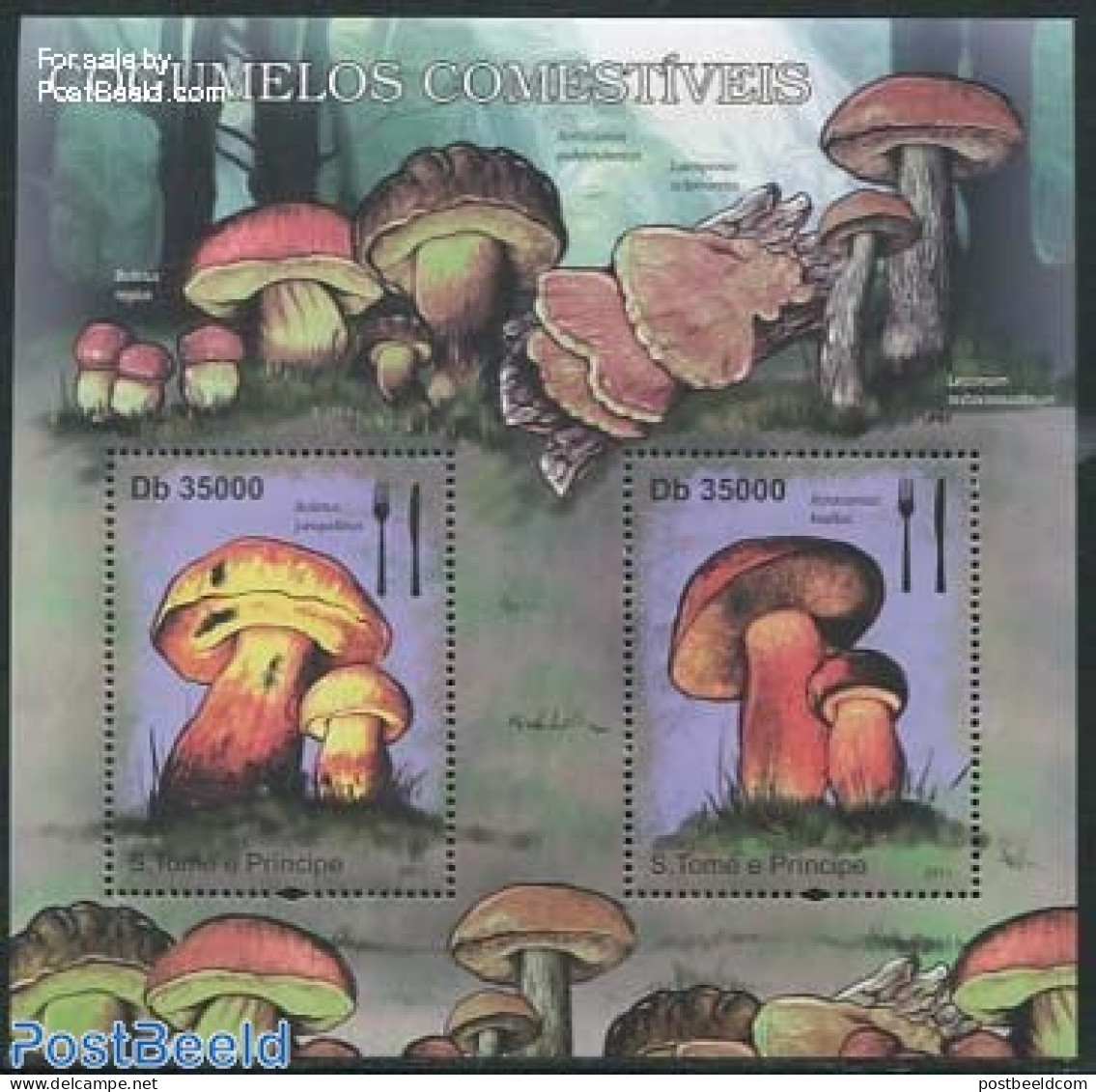 Sao Tome/Principe 2011 Mushrooms 2v M/s, Mint NH, Health - Nature - Food & Drink - Mushrooms - Ernährung