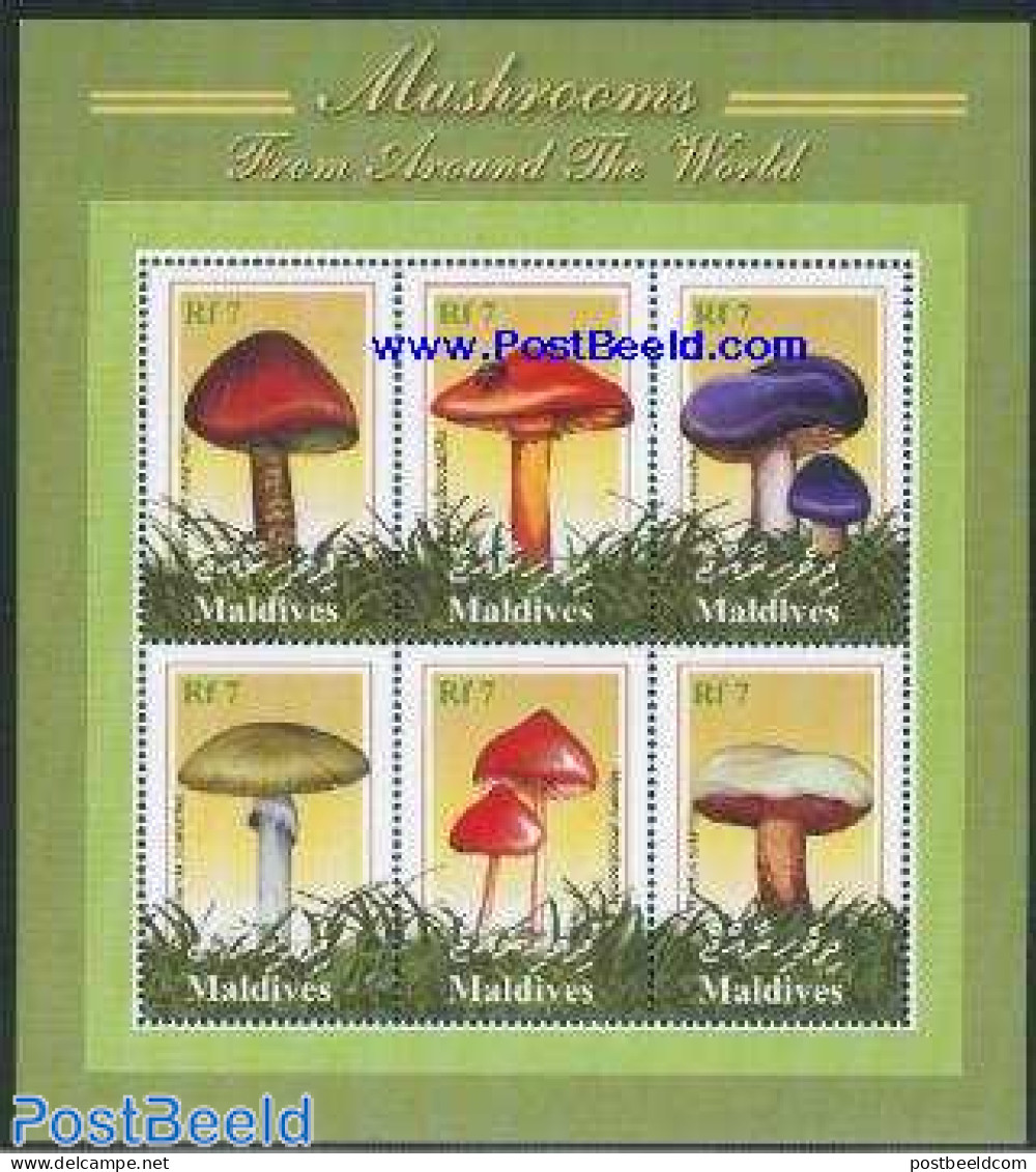 Maldives 2001 Mushrooms 6v M/s, Tricholloma Aurantium, Mint NH, Nature - Insects - Mushrooms - Mushrooms