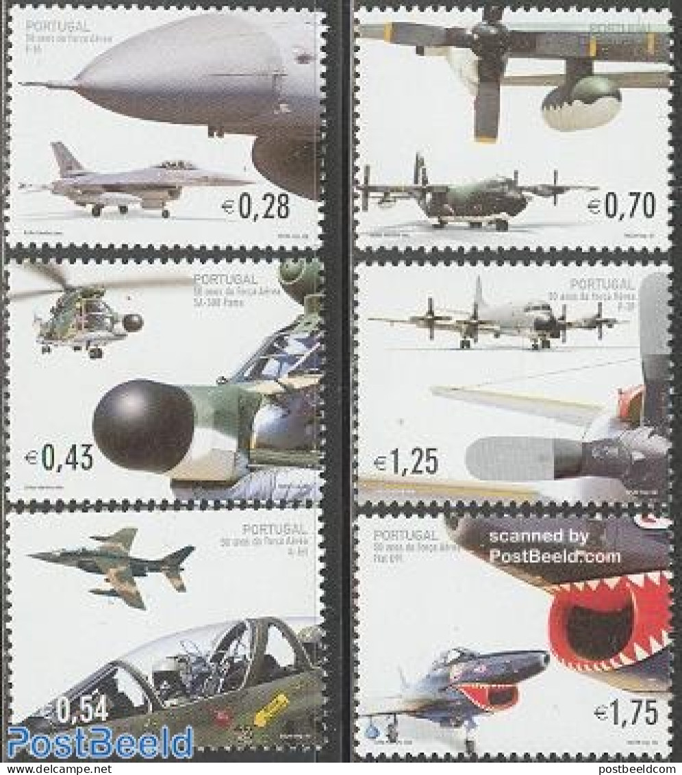 Portugal 2002 50 Years Air Force 6v, Mint NH, Transport - Helicopters - Aircraft & Aviation - Nuevos