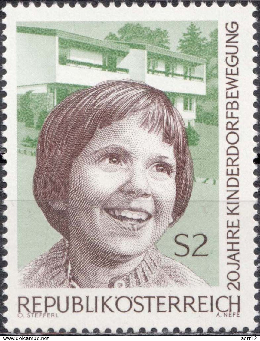 1969, Austria, Years Children's Village In Austria, Buildings, Children, MNH(**), Mi: 1304 - Ungebraucht