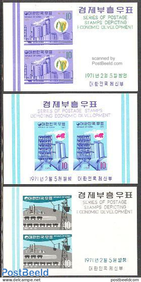 Korea, South 1971 Industry 3 S/s, Mint NH, Transport - Various - Railways - Industry - Trains