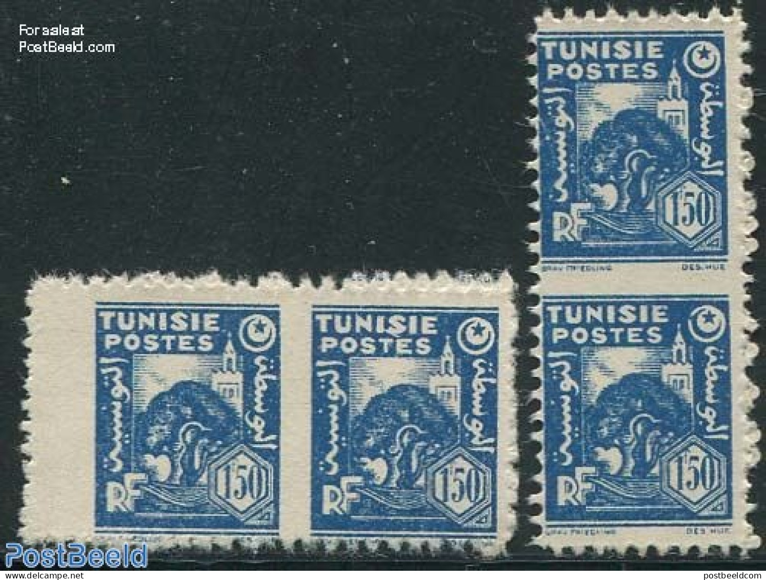 Tunisia 1944 1.50F, 2 Pairs Imperforated Between Stamps, Mint NH, Nature - Various - Trees & Forests - Errors, Misprin.. - Rotary, Lions Club